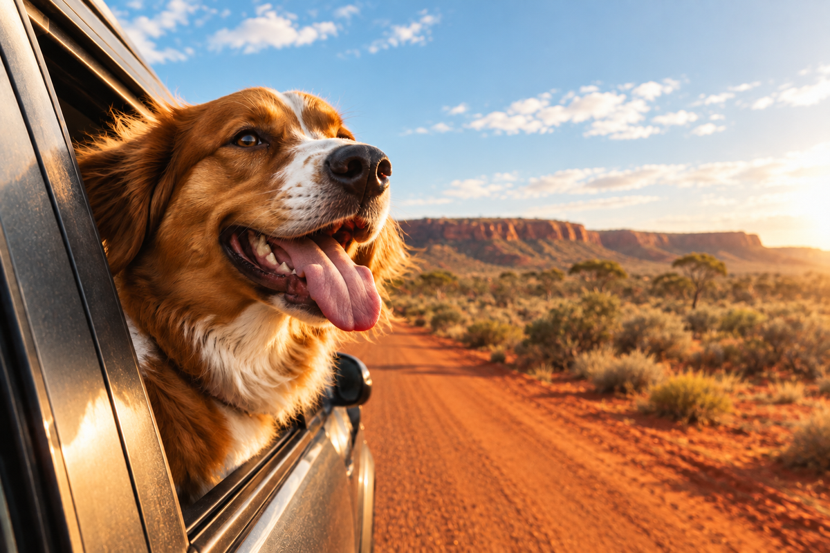 Dog on Outback Road Trip