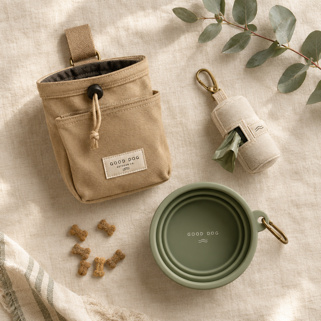 The Daily Walk Kit — flat lay of walk essentials on cream linen