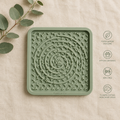 Hypoallergenic Slow-Feeder Mat — sage green silicone lick mat on cream linen